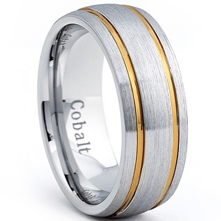 Cobalt Men's Dome Brushed Comfort Fit Band with Gold Plated Grooves (8 mm)-Image