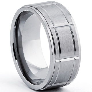 Oliveti Men's Titanium Ring With Grooves, Comfort Fit (9mm)-Image