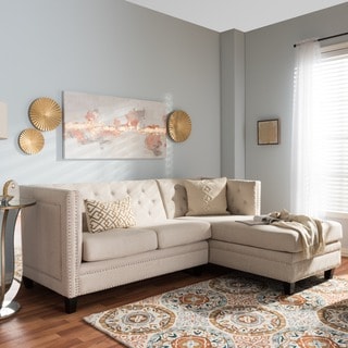 Buy Online Parkis Beige Linen Button Tufted Sectional Sofa