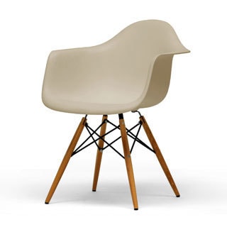 (>_<)  Pascal Beige Plastic Mid-Century Modern Shell Chairs (Set of 2)