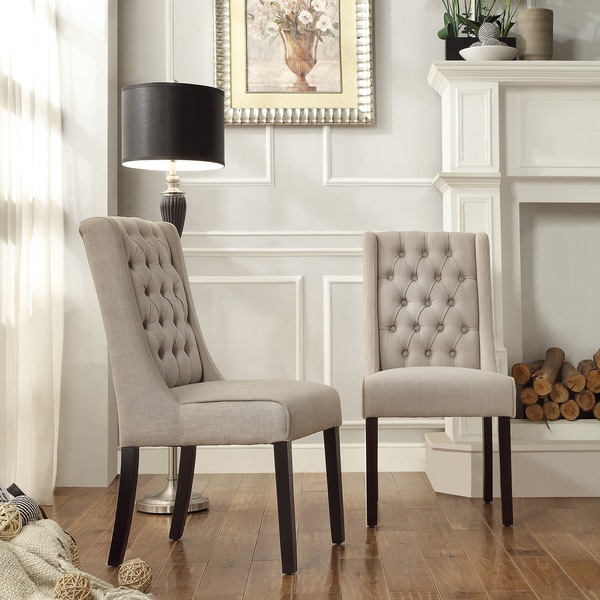 INSPIRE Q Evelyn Oatmeal Linen Tufted Back Hostess Chairs (Set of 2)