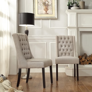 (>_<)  INSPIRE Q Evelyn Oatmeal Linen Tufted Back Hostess Chairs (Set of 2)