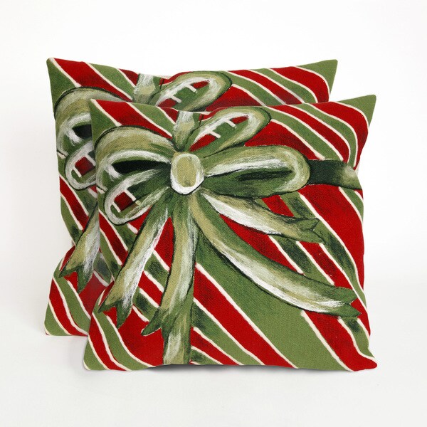Christmas Bow Present Time Indoor/Outdoor 20inch Throw Pillows (Set of