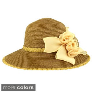 Faddism Stylish Women Summer Straw Hat with Removable Floral Ornament-Image