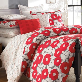 --->  Red Poppy Cotton Percale 3-piece Duvet Cover Set with Optional Euro Sham