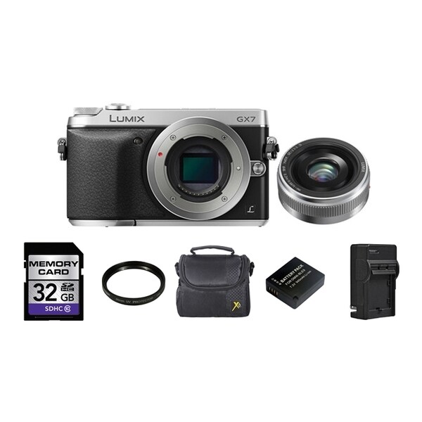 Panasonic LUMIX GX7 DSLM Camera with LUMIX G 20mm II Lens 32GB Bundle