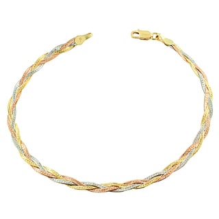 Fremada 10k Tricolor Gold Braided Herringbone Bracelet (7.5-inch)