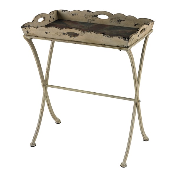 Vintage Distressed Cream Finish Tray Table 15864985