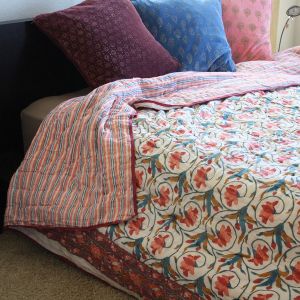 Timbergirl Pink and Blue Organic Cotton Block Print Quilt (India)
