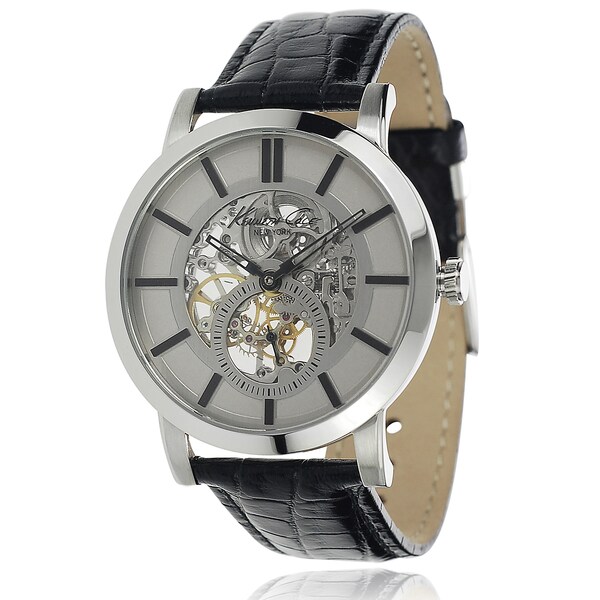 Kenneth Cole Men's Stainless Steel Leather Band Polished Case Watch