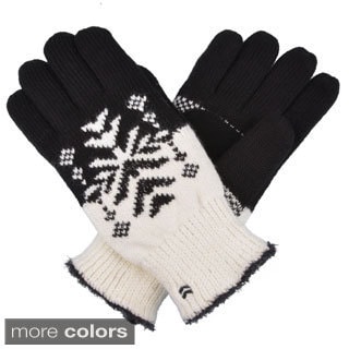 Isontoner Women's Knit Snowflake Pattern Gloves with Suede Palm Grippers-Image