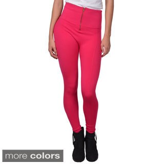 Journee Collection Junior's Zipper-Accent Stretchy Fleece Lined Leggings-Image