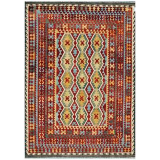 Find Cheap Price Afghan Hand-woven Kilim Red/ Ivory Wool Rug (8'4 x 12')