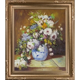Best Shopping Pierre Auguste-Renoir 'Grande Vase Di Fiori' Hand Painted Framed Canvas Art