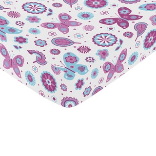 Sweet Jojo Designs Spring Garden Bedding Butterfly Print Fitted Crib Sheet-Image