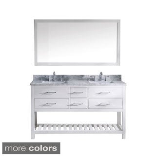 (^.^)/  Virtu USA Caroline Estate White Carrera Marble Square Double Sink Bathroom Vanity and Mirror