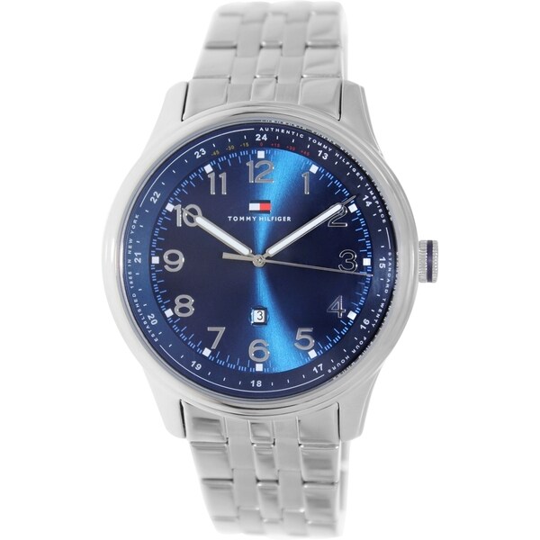 Tommy Hilfiger Men's 1710308 Silver Stainless-Steel Analog Quartz Watch with Blue Dial
