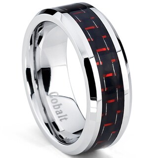 Oliveti Cobalt Men's Black and Red Carbon Fiber Inlay Comfort Fit Band (8 mm)-Image