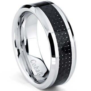 Oliveti Cobalt Men's Black Carbon Fiber Inlay Comfort Fit Band (8 mm)-Image