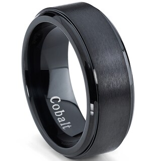 Oliveti Cobalt Men's Black Beveled Brushed Comfort Fit Band (8 mm)-Image