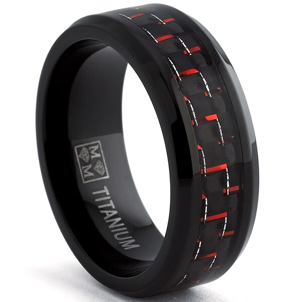 Oliveti Black Plated Titanium Men's Black and Red Carbon Fiber Comfort ...