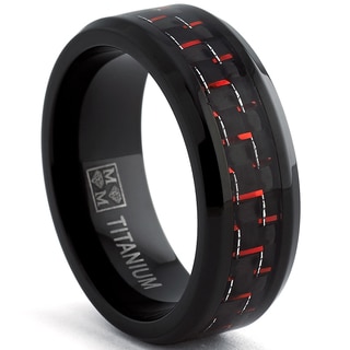 Plated Titanium Men's Black and Red Carbon Fiber Comfort Fit Band ...