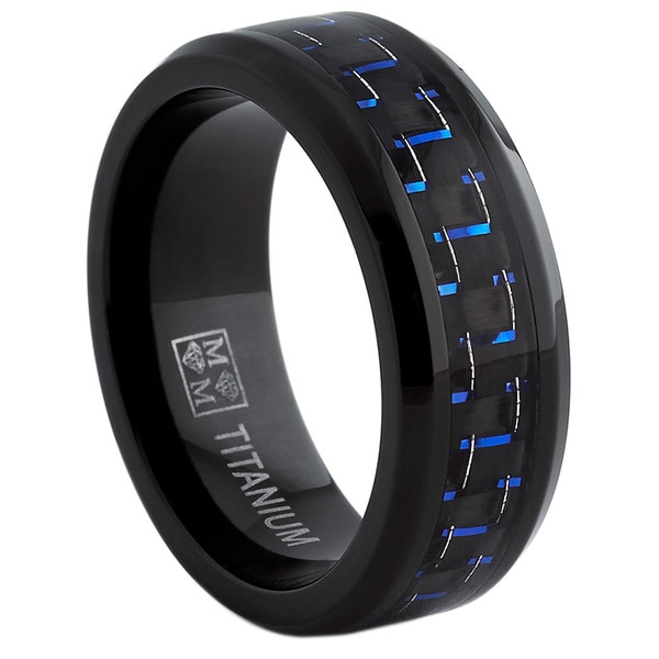 -Black-Titanium-Mens-Black-and-Blue-Carbon-Fiber-Comfort-Fit-Band ...