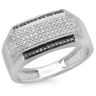 Platinum-plated Sterling Silver 12ct TDW Black and White Diamond Men ...
