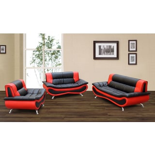 Christina Red/ Black 2tone Bonded Leather Modern Sofa Set Christina Red/ Black 2tone Bonded Leather Modern Sofa Set