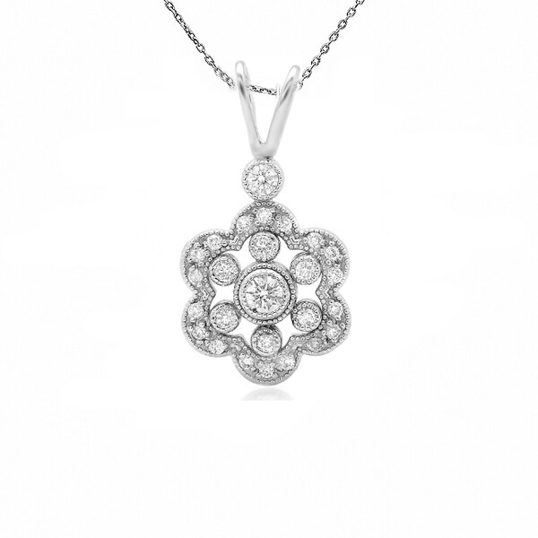 Price 14k White Gold 15ct TDW Vintage Flower Design Diamond Necklace ... Price 14k White Gold 15ct TDW Vintage Flower Design Diamond Necklace ...