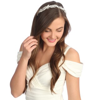 Amour Bridal Silver Rhinestone and Leaf Headpiece-Image