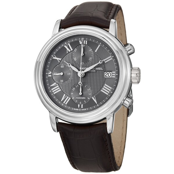 Raymond Weil Men's 7737-STC-00609 'Maestro' Grey Dial Brown Strap Chronograph Watch