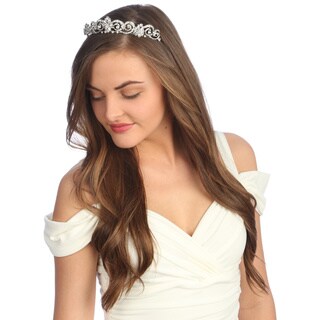 Amour Bridal Silver Rhinestone Tiara Headpiece-Image