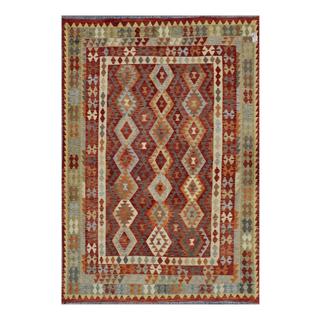 @@@ >  Afghan Hand-woven Kilim Rust/ Orange Wool Rug (6'7 x 9'9)