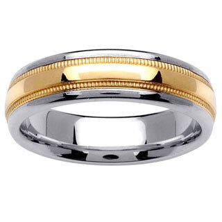 14k Two-tone Gold Men's Comfort Fit Contoured Wedding Band-Image