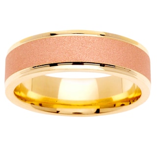 14k Two-tone Gold Men's Textured Comfort Fit Wedding Band-Image