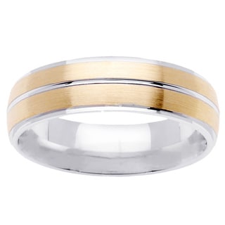 14k Two-tone Gold Men's Brushed Comfort Fit Wedding Band-Image