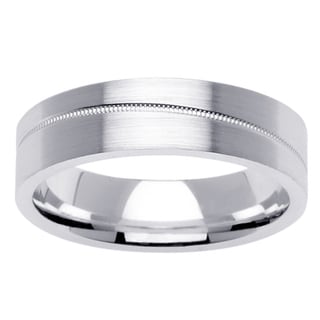 14k White Gold Men's Milgrain Comfort Fit Wedding Band-Image