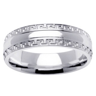 14k White Gold Men's Embossed Comfort Fit Wedding Band-Image