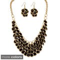 PalmBeach Black, Aqua, White, Orange or Yellow Bib Necklace and Cluster Earrings Set in Yellow Gold Tone Bold Fashion