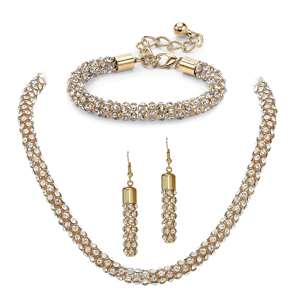 PalmBeach Crystal Rope Necklace, Bracelet and Drop Earrings Set in Gold Tone Bold Fashion