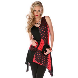 Women's Red-and-Black Missy Fit Spliced Top-Image