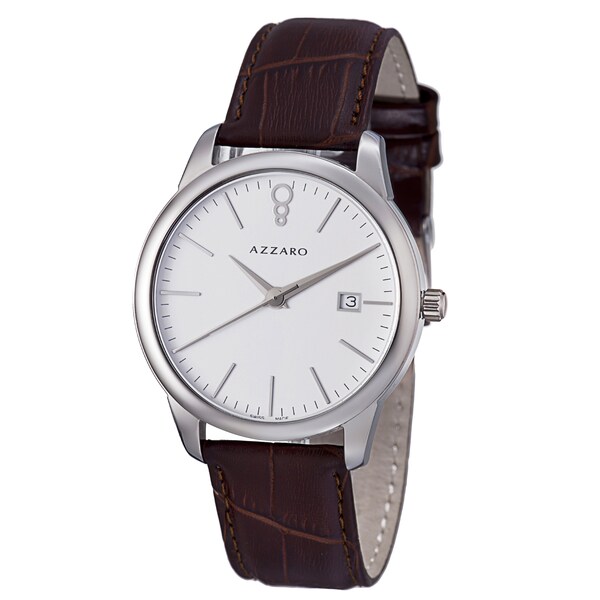 Azzaro Men's AZ2040.12AH.000 'Legend' White Dial Brown Leather Strap Quartz Watch
