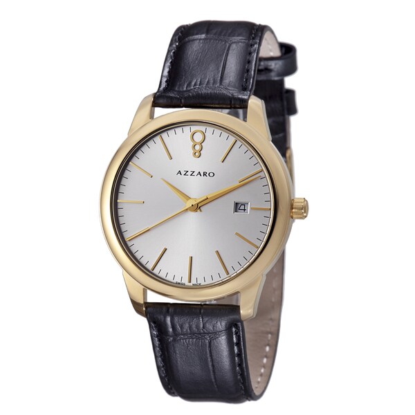 Azzaro Men's AZ2040.62SB.000 'Legend' Silver Dial Black Leather Strap Goldtone Watch