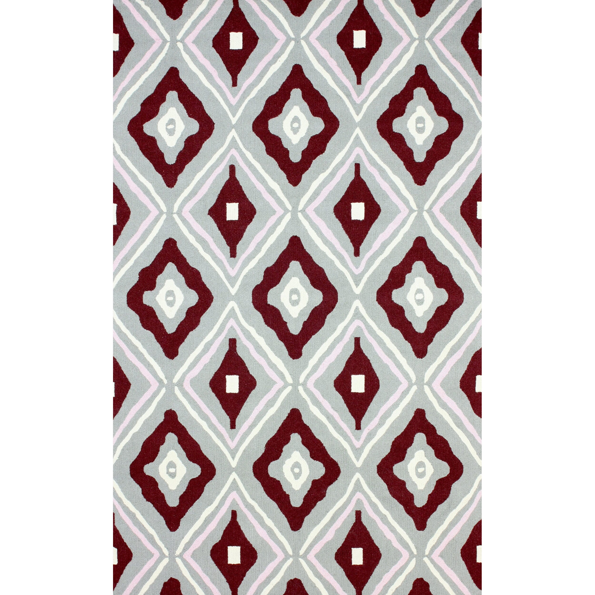 Nuloom Hand hooked Modern Square In Square Burgundy Wool Rug (76 X 96)