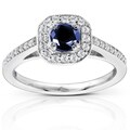 Annello 14k White Gold Round-cut Blue Sapphire and Diamond Halo Ring (G-H, I1-I2)