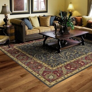 (>_<)  Hand-Tufted Joaquin Blue Agra Wool Rug (9' x 12')