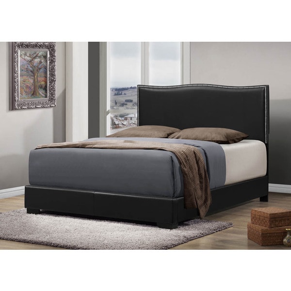 Black Bonded Leather Queen Size Bed With Nailhead Trim 15910555 Shopping 