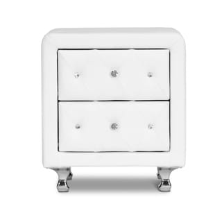 Hot Deal Stella Crystal Tufted White Upholstered Modern Nightstand