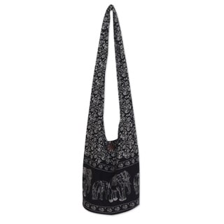 Cotton 'Black and White Siam' Medium Shoulder Bag (Thailand)
